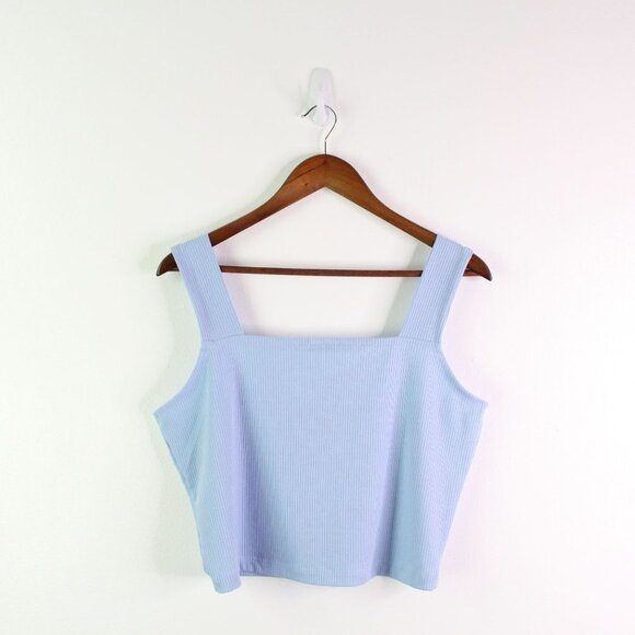 Aqua Ribbed Square Neck Tank in Blue Spring XL - Picture 2 of 5